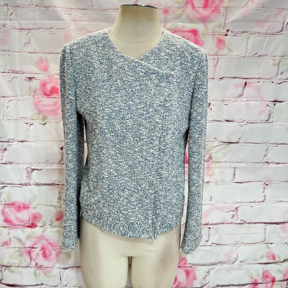 Joie Women's Hidden Zip-Up Tweed Long Sleeve Blue / White Moto Jacket Size L - Picture 3 of 13